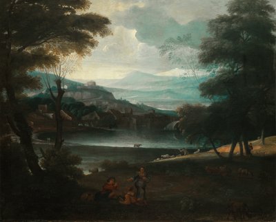 Landschaft mit ruhenden Hirten von Giovanni F. Grimaldi